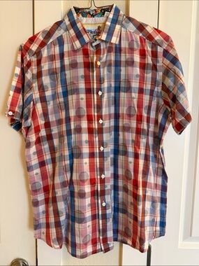 Robert Graham Red, Blue & White Plaid Short-Sleeve Button-Down